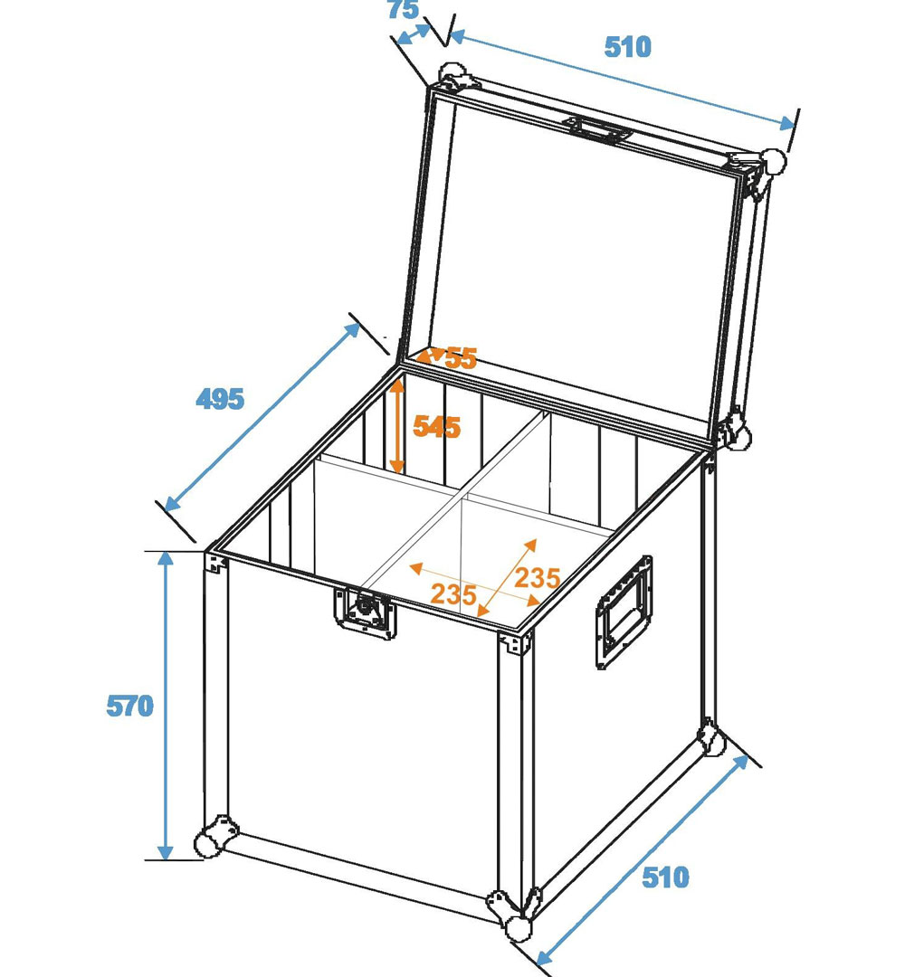 ROADINGER Flightcase 4x PAR-64 Spot lang Haken
