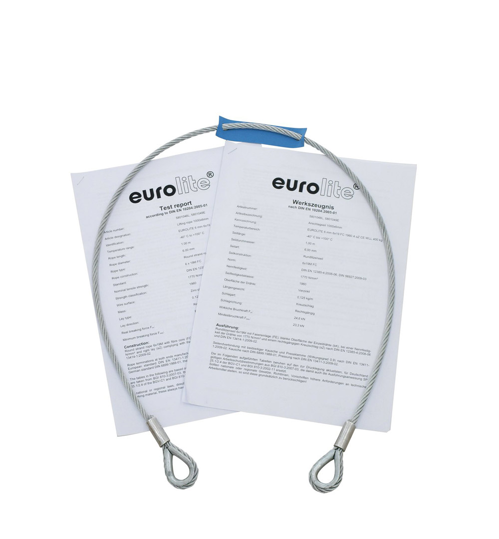 EUROLITE Stahlseil 1000x4mm silber mit Kausche