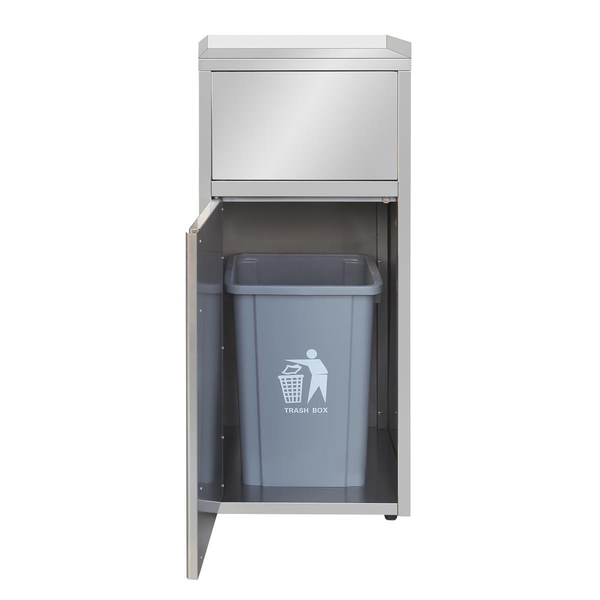 Müllbox aus Edelstahl, mit Tonne 60L, 50x53x120cm