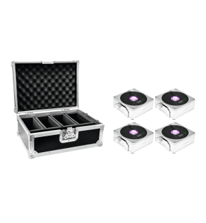 EUROLITE Set 4x AKKU IP Flat Light 1 chrom + Case
