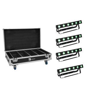 EUROLITE Set 4x AKKU Bar-6 QCL + Flightcase mit Ladefunktion