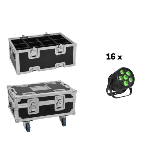 EUROLITE Set 16x LED Silent Par 6 QCL Floor sw + Case EUROLITE Set 16x LED Silent Par 6 QCL Floor sw + Case