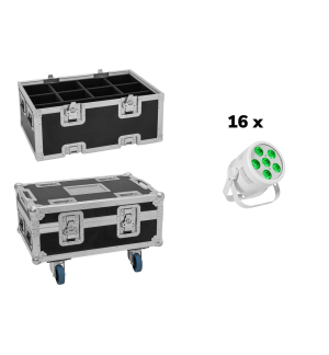 EUROLITE Set 16x LED Silent Par 6 QCL Floor ws + Case EUROLITE Set 16x LED Silent Par 6 QCL Floor ws + Case
