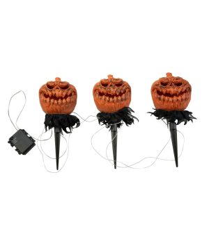 EUROPALMS Halloween Kürbisse mit Erdspieß, 3er-Set, 39cm