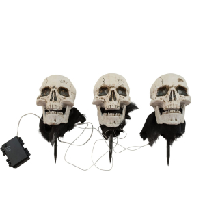 EUROPALMS Halloween Totenköpfe mit Erdspieß, 3er-Set, 29cm