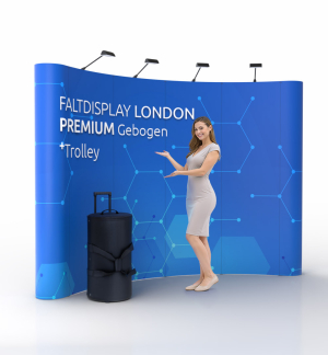 Faltdisplay London PREMIUM gebogen + Koffertrolley - Live 01