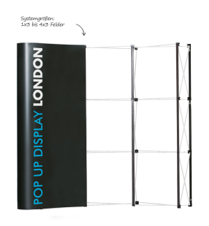 Faltdisplay London STANDARD gerade + Transportcontainer