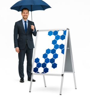 Kundenstopper wetterfest für den Außeneinsatz mit Klapprahmen