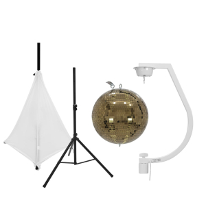 EUROLITE Set Spiegelkugel 30cm gold mit Stativ und Segel weiß