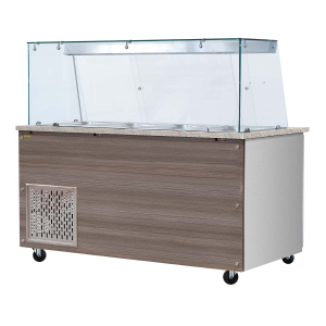SNACK-Line, Kalte Theke, 4x GN1/1, Granit rosa-grau, 153x82x85.5 Klarglas  mit Zwischenablage, H=496mm