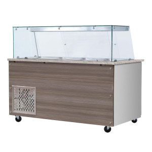 SNACK-Line, Kalte Theke, 6x GN1/1, Granit rosa-grau, 223x82x85.5 Glasaufbau Klarglas ohne Zwischenablage, H=396mm
