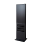 Smart Line Digitale Infostele Regal 6 x A4 mit 43 Zoll Samsung Bildschirm - Perspektivansicht schwarz