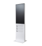 Smart Line Digitale Infostele Regal 6 x A4 mit 43 Zoll Samsung Bildschirm - Perspektivansicht weiß