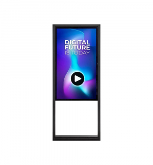 Digitale Outdoor Stele Design mit 55 Zoll Samsung-Bildschirm - Vorderseite mit Werbung 
