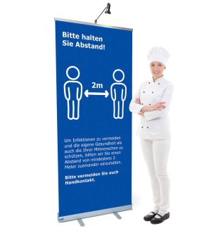 Roll-Up Eco mit Druck & Tasche - "Abstand halten" blau