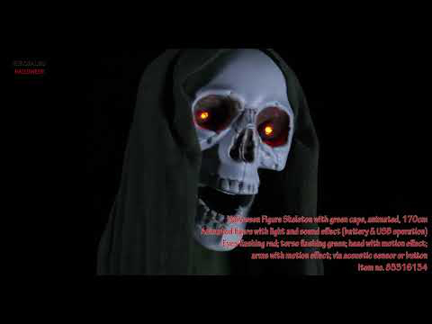 EUROPALMS Halloween Figur Skelett mit grünem Umhang, animiert, 170cm