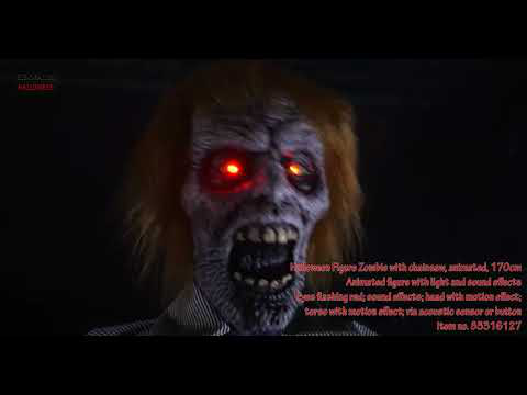 EUROPALMS Halloween Figur Zombie mit Kettensäge, animiert, 170cm