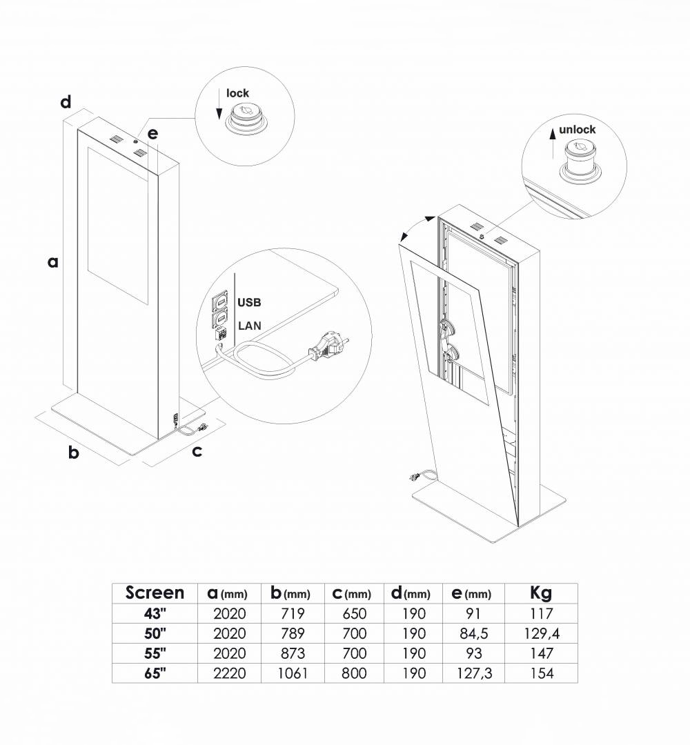 Digitale Infostele doppelseitig mit Samsung-Bildschirm - Technische Daten 