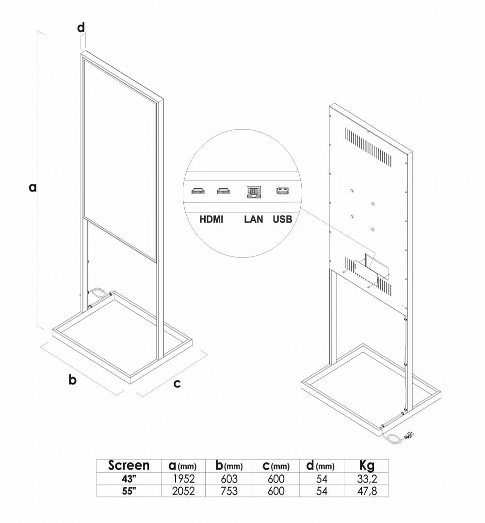 Digitale Infostele Sky mit Samsung-Bildschirm - Technische Daten 
