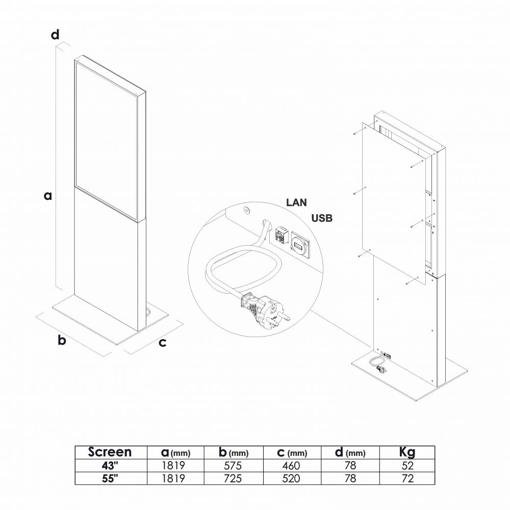 Digitale Infostele Smart Line mit Samsung Bildschirm - Abmessungen