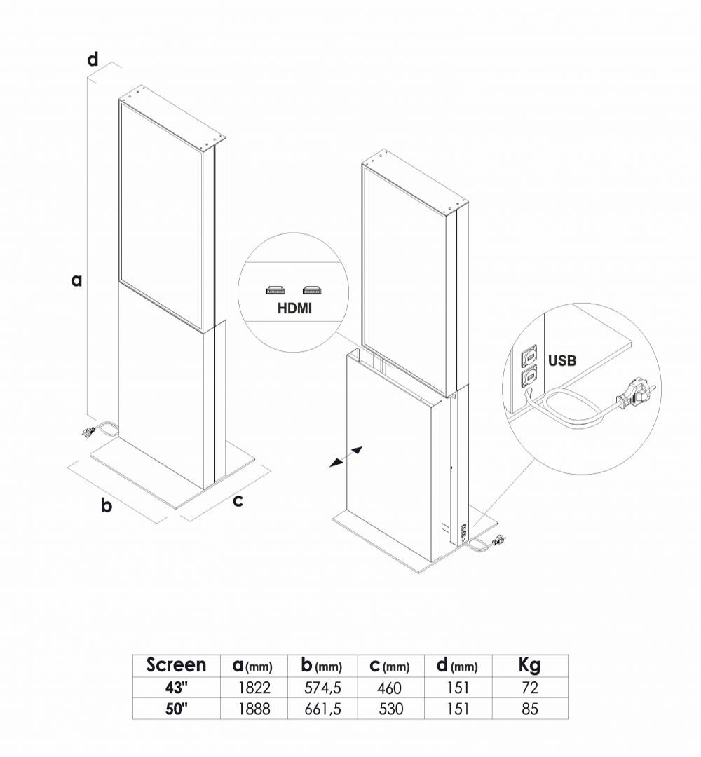 Digitale Smart Line Infostele doppelseitig mit Samsung-Bildschirm Schwarz - Technische Daten 