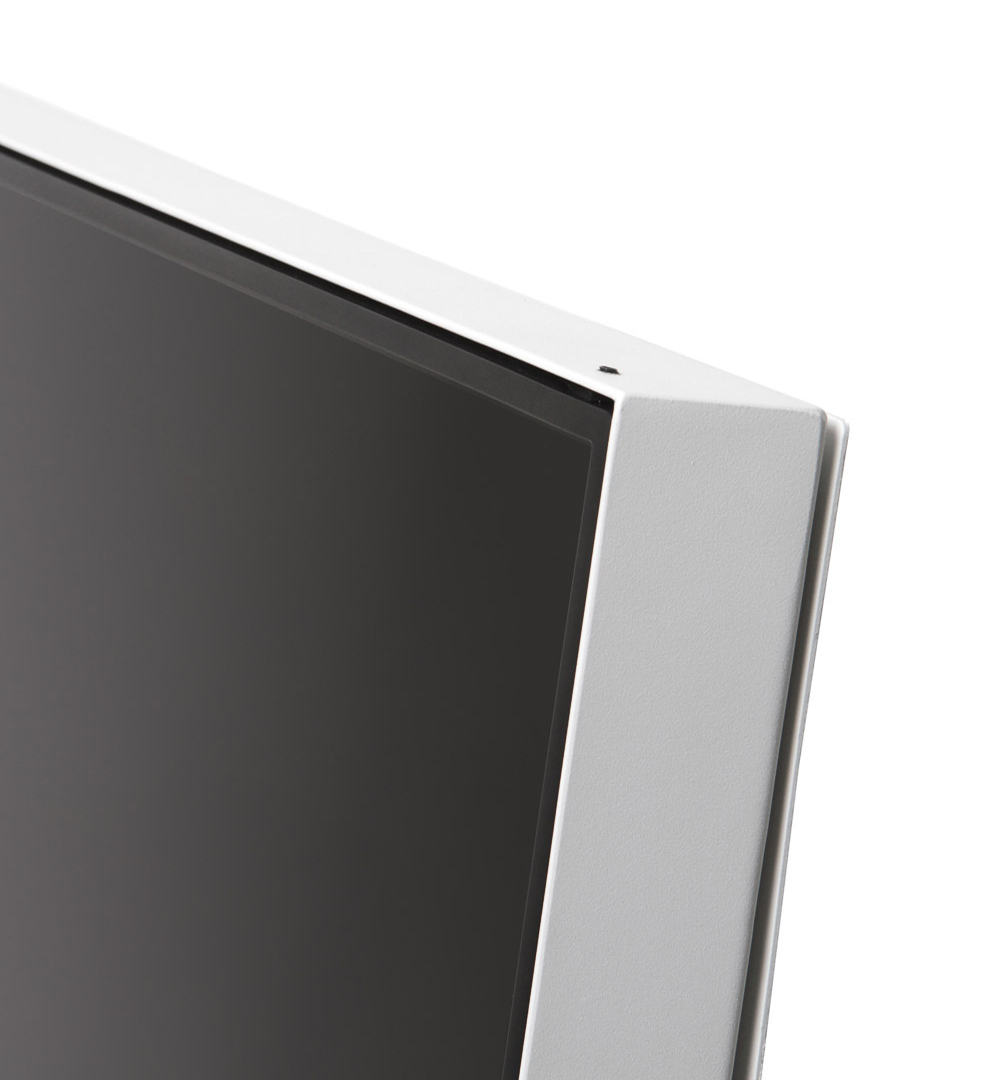 Digitaler Kundenstopper Smart Line mit 43 Zoll Samsung-Bildschirm Weiß -  Rahmendetails 