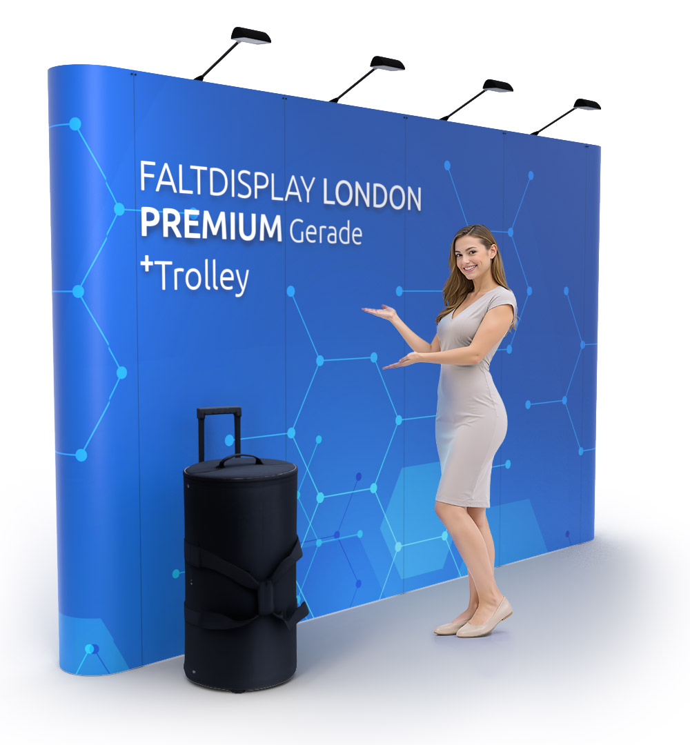 Faltdisplay London PREMIUM gerade + Koffertrolley - Live 01 Faltdisplay London PREMIUM gerade + Koffertrolley - Live 01
