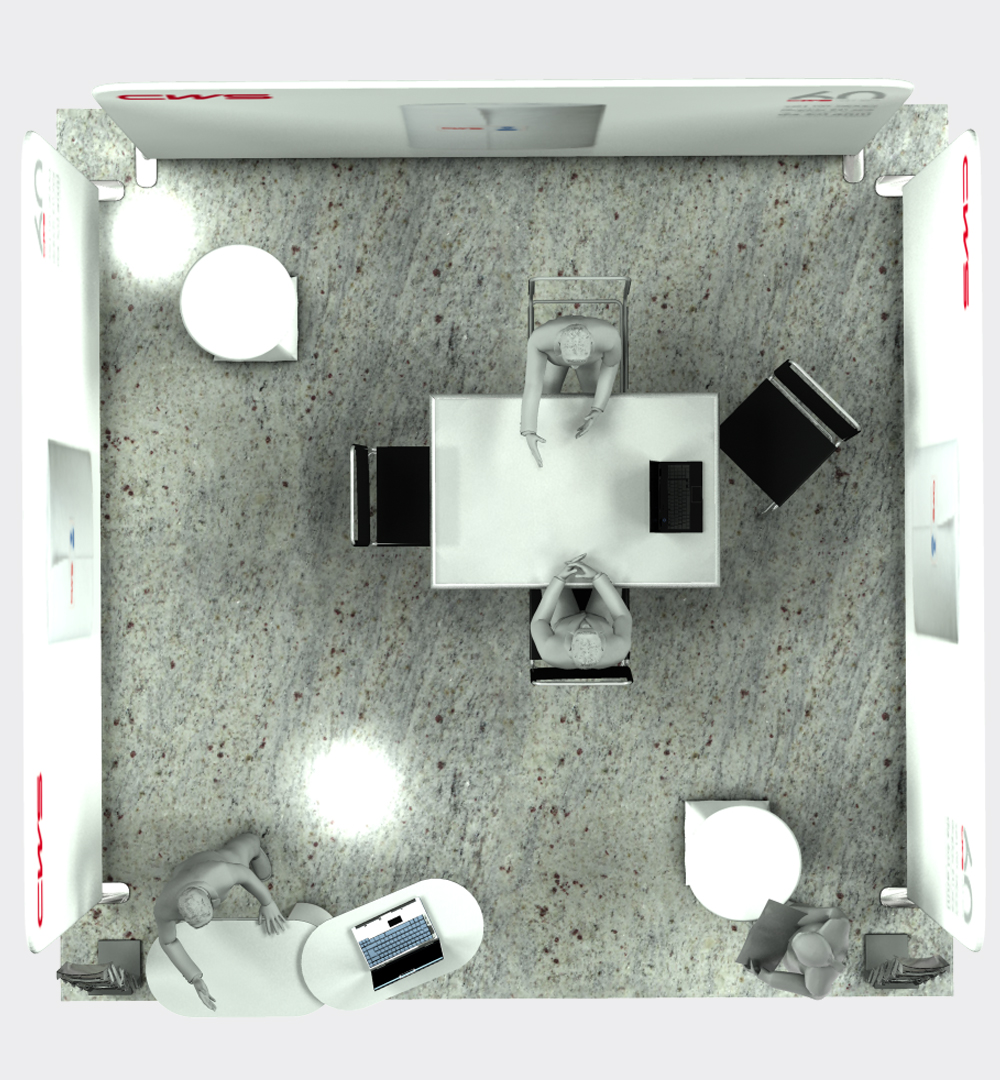 Messestand Faltwand Textil Evolution Straight U4 Form - Draufsicht