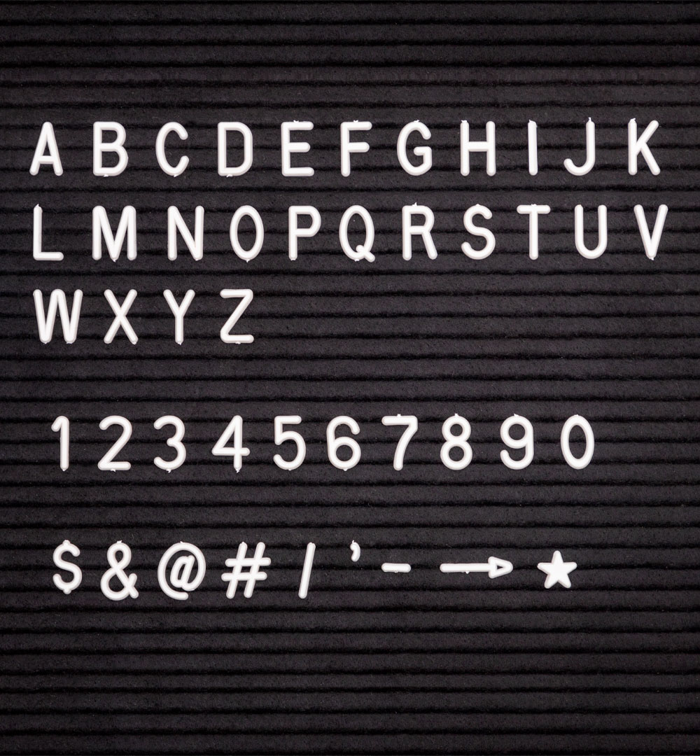 Letterboard Schwarz - Buchstaben Übersicht