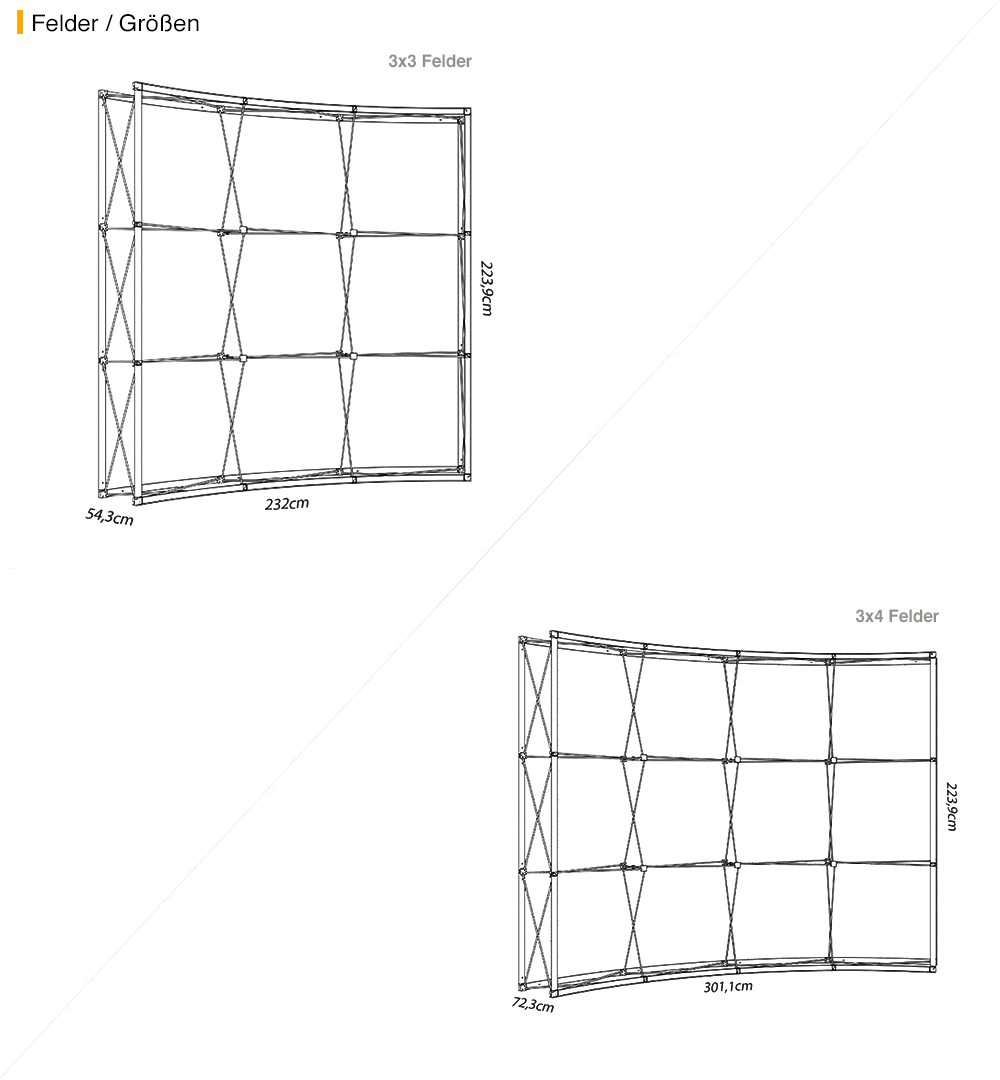 Faltdisplay Pop-Up Modular gebogen - Größen