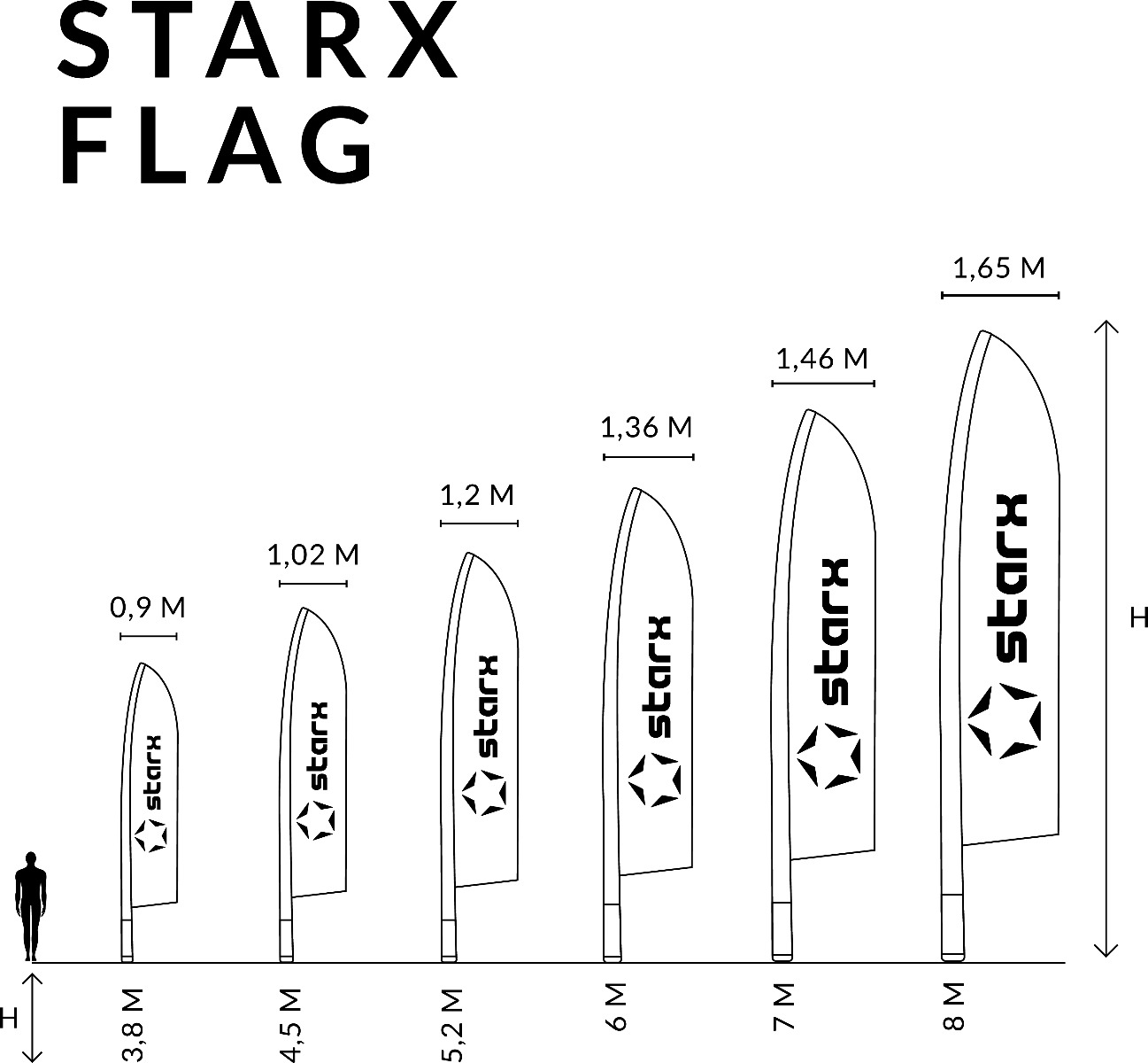 STARX Flag 3,8 m - Größenvergleich
