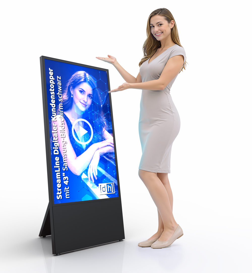 StreamLine Digitaler Kundenstopper mit 43" Samsung-Bildschirm Schwarz - Live 01