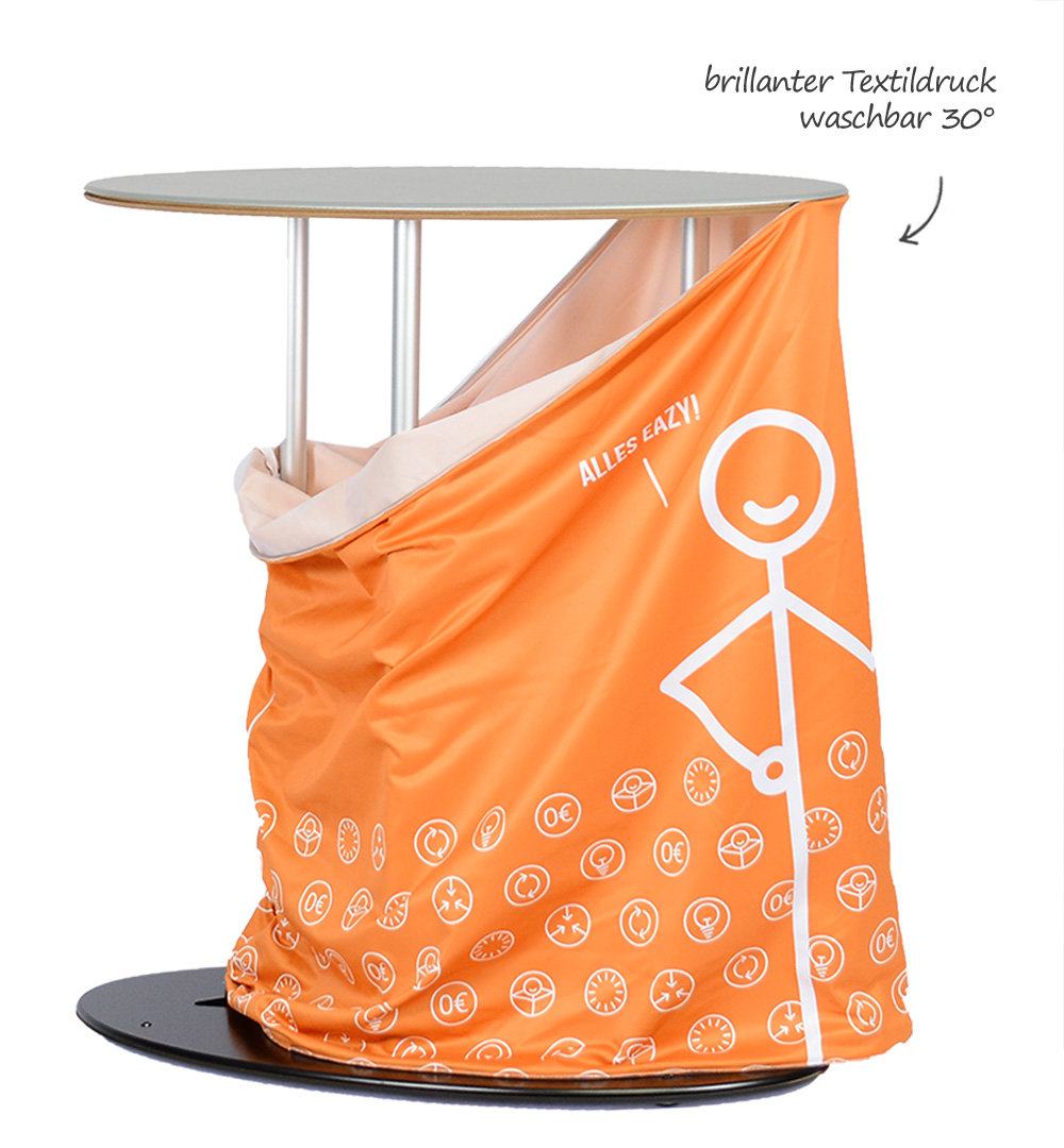 Textil Falttheke Oval - waschbares Druckpaneel