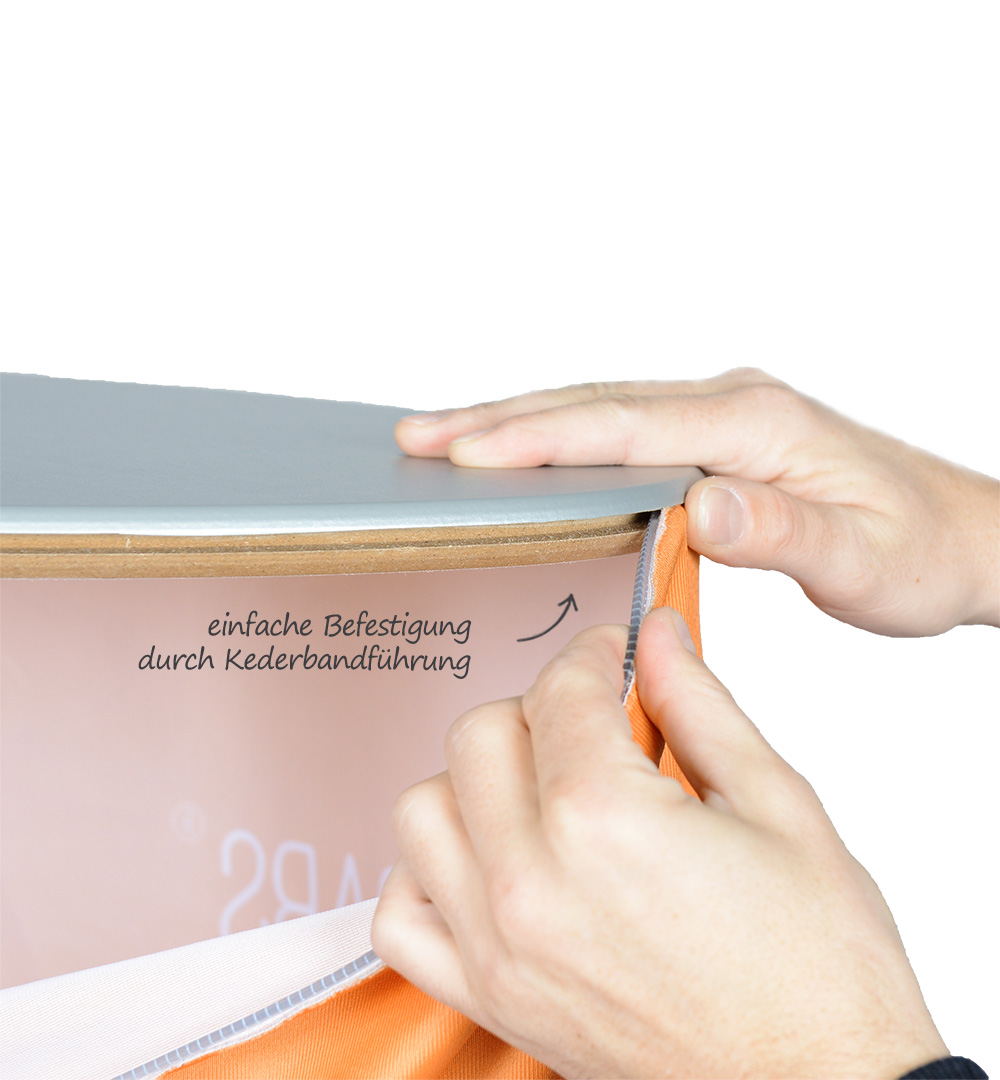 Textil Falttheke Oval - Befestigung