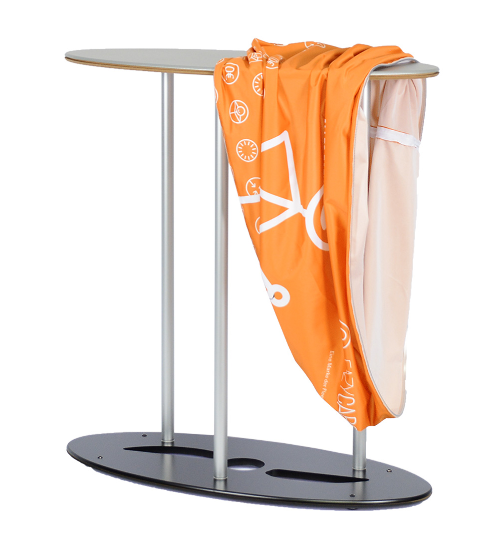 Textil Falttheke Oval - Gestell mit losem Druckpaneel