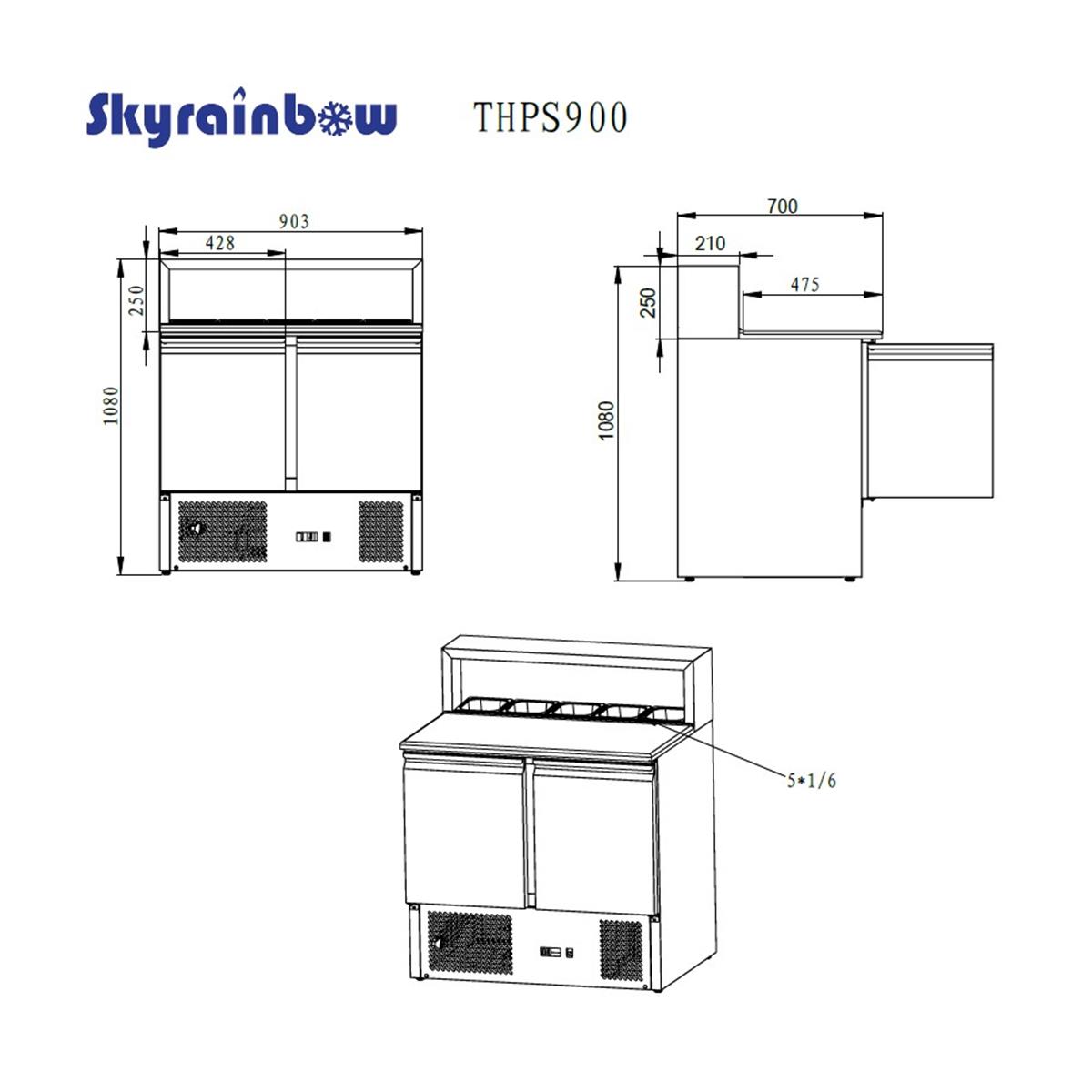 Pizzasaladette 2 Türen, Aufsatz Edelstahl, 90 x 70