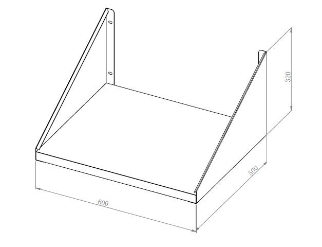 Wandbord Edelstahl, Gerätebord extra stabil, 1 Boden, 60x50