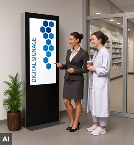 Digitale Informationssysteme für Apotheken zur Anzeige von Angeboten, Gesundheitsinfos und Services
