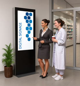 Digitale Informationssysteme für Apotheken zur Anzeige von Angeboten, Gesundheitsinfos und Services