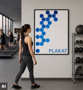 Plakat im Fitnessstudio mit Kursplan und Event-Hinweisen im Lounge- oder Wartebereich