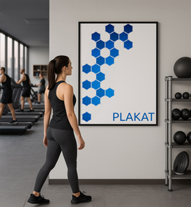 Plakat im Fitnessstudio mit Kursplan und Event-Hinweisen im Lounge- oder Wartebereich