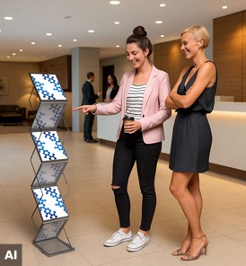 Prospektständer im Hotel mit Informationsbroschüren, Stadtplänen und Ausflugstipps in der Lobby
