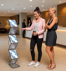 Prospektständer im Hotel mit Informationsbroschüren, Stadtplänen und Ausflugstipps in der Lobby