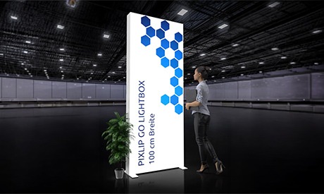 Leuchtdisplay mit LED Leuchtwand und randlosem Stoffdruck für Messe und POS
