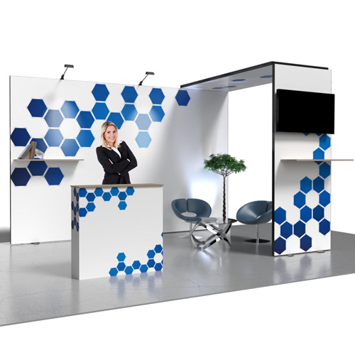 Kopfstand mit offener Gestaltung Kopfstand Beispiel mit Theke und Banner