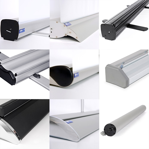 Verschiedene Roll-Up Modelle für unterschiedliche Anforderungen Roll-Up Modelle im Vergleich – Basic, Premium, Outdoor, Doppelseitig