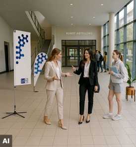 Beachflag vor einer Universität mit Hinweis auf eine Campusveranstaltung