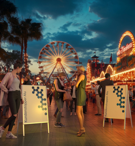 Kundenstopper mit Tagesaktion auf einem Volksfest