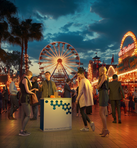 Theke mit Druck als Infostand auf einem Volksfest