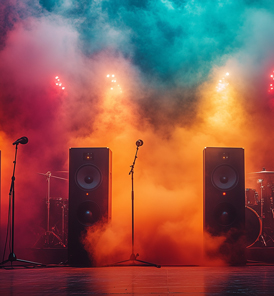 Audiotechnik für Theateraufführungen mit Lautsprechern und Mikrofonen